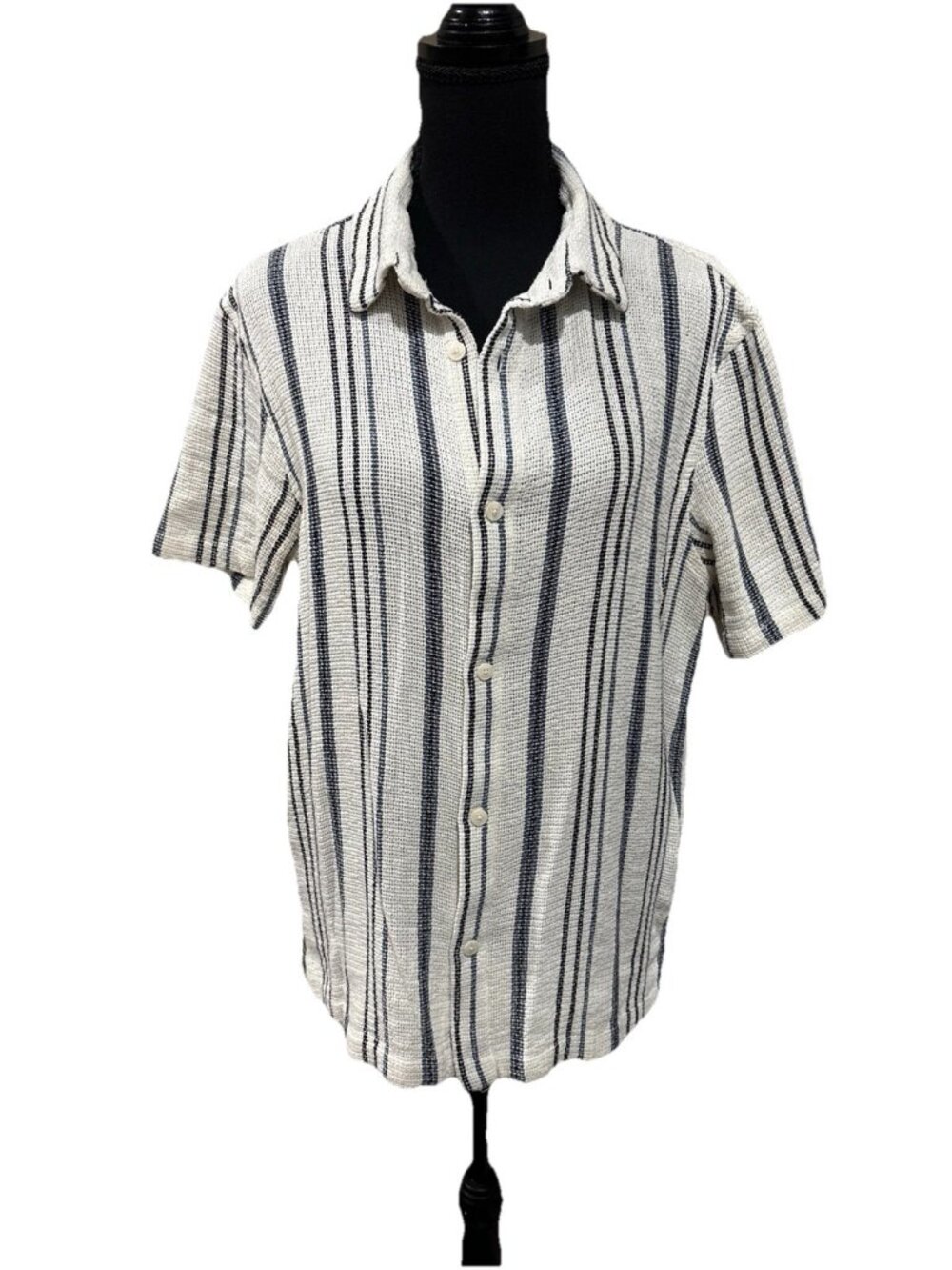Zara Men's Blue White Striped Cotton Button-Up Shirt M Short Sleeve Casual